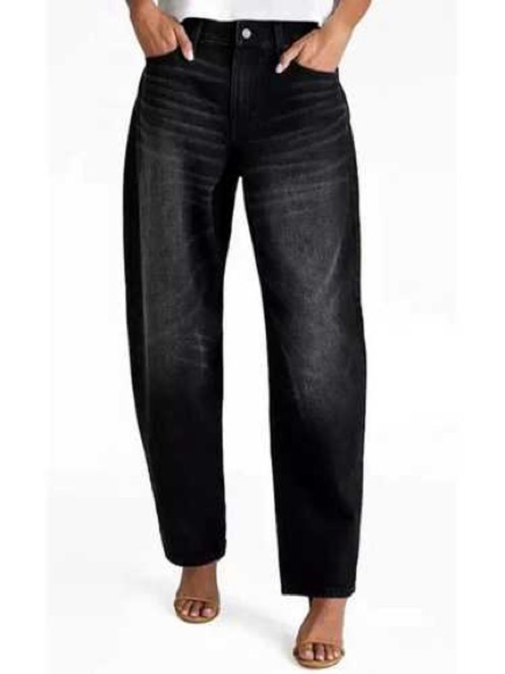 KBB by Kahlana Women's Mid-Rise Barrel Leg Jeans NWT Size 0 in Black Wash